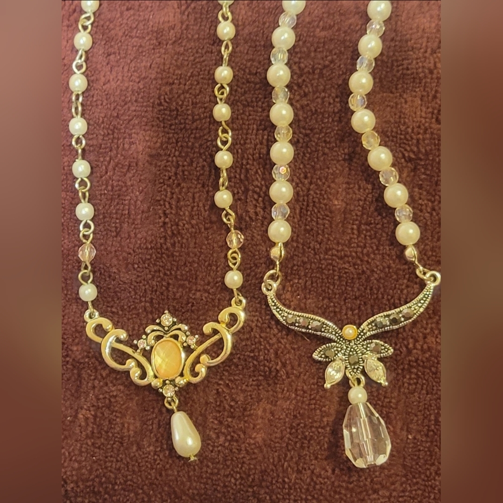 Victorian Style Choker necklaces 13-16 inch adjustable pearl, crystal bead, CZ